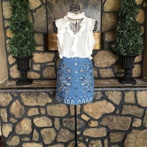Denim skirt with embroidery